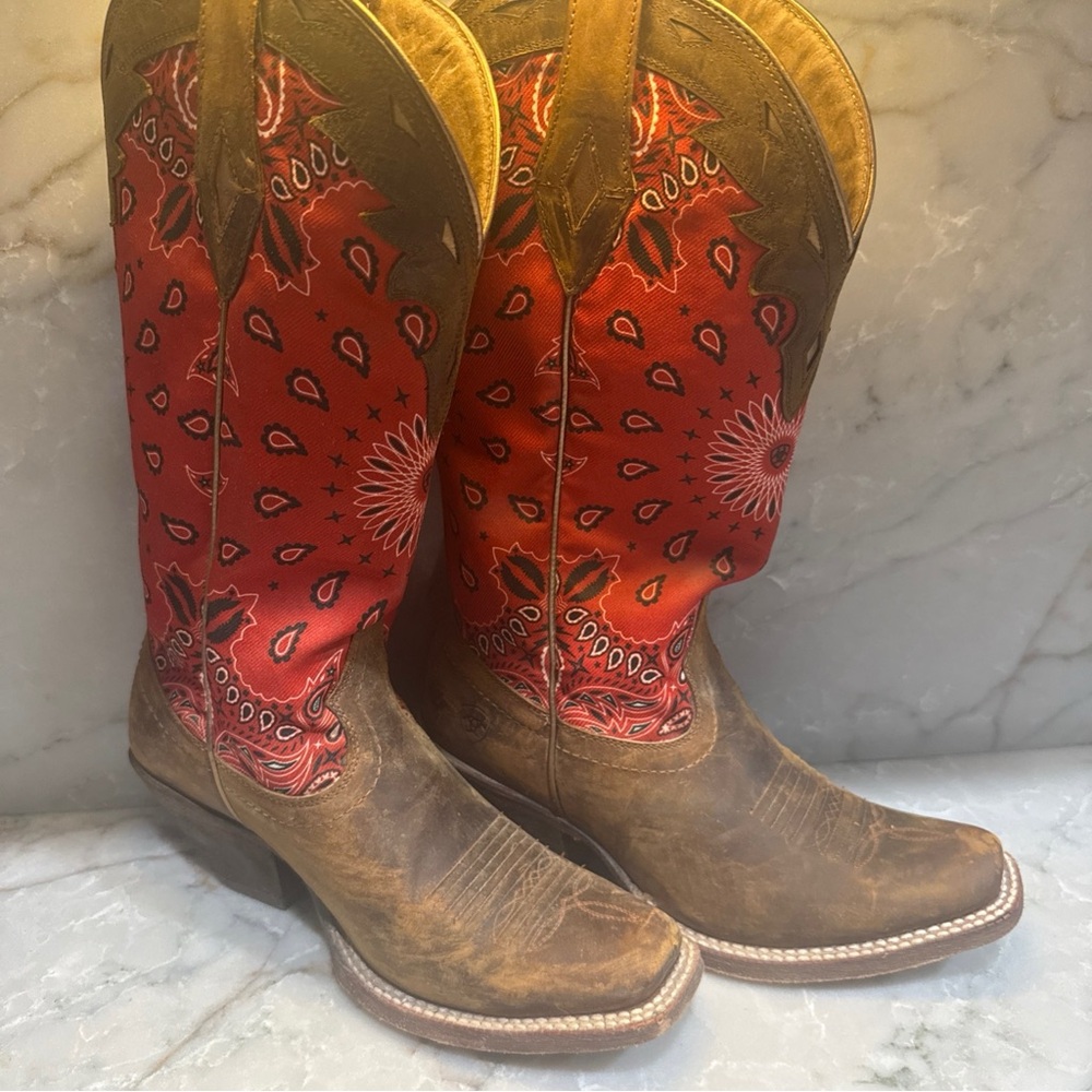 Ariat Red and Brown Heeled Boots - Picture 2 of 6